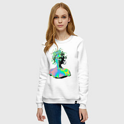 Свитшот хлопковый женский Gorgon Medusa Vaporwave Neon, цвет: белый — фото 2