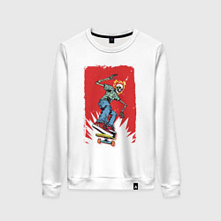 Женский свитшот Fire skull Skateboarding man on a red background E