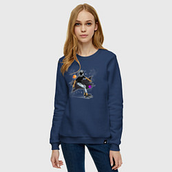 Свитшот хлопковый женский Космонавт - скейтбордист, цвет: тёмно-синий — фото 2