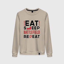 Свитшот хлопковый женский Надпись: Eat Sleep Battlefield Repeat, цвет: миндальный