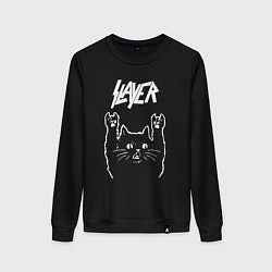 Свитшот хлопковый женский Slayer Рок кот, цвет: черный