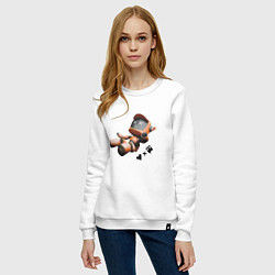 Свитшот хлопковый женский Падающий робот с логотипом, цвет: белый — фото 2