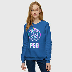 Свитшот хлопковый женский PSG FC в стиле Glitch, цвет: синий — фото 2