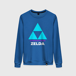 Свитшот хлопковый женский Символ Zelda в неоновых цветах, цвет: синий