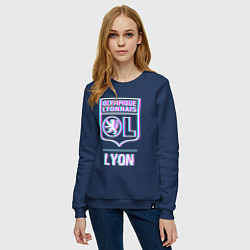 Свитшот хлопковый женский Lyon FC в стиле Glitch, цвет: тёмно-синий — фото 2