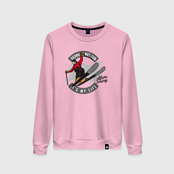 Свитшот хлопковый женский Лыжи - не развлечение, лыжи - жизнь!, цвет: светло-розовый