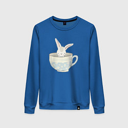 Свитшот хлопковый женский Кролик в чашке, цвет: синий