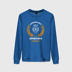 Свитшот хлопковый женский Лого Sporting и надпись Legendary Football Club, цвет: синий