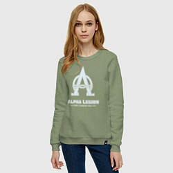 Свитшот хлопковый женский Альфа легион винтаж лого, цвет: авокадо — фото 2