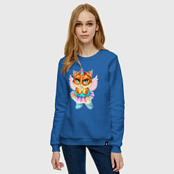 Свитшот хлопковый женский Рыжая кошечка принцесса, цвет: синий — фото 2