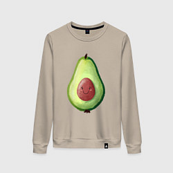 Свитшот хлопковый женский Веселый авокадо говорит привет, цвет: миндальный