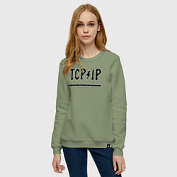 Свитшот хлопковый женский TCPIP Connecting people since 1972, цвет: авокадо — фото 2