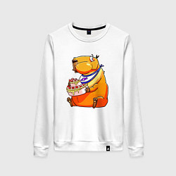 Свитшот хлопковый женский Капибара празднует день рождения, цвет: белый