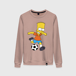 Свитшот хлопковый женский Барт Симпсон бьёт по футбольному мячу, цвет: пыльно-розовый