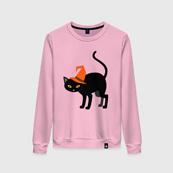 Свитшот хлопковый женский Чёрный хэллоуинский котик, цвет: светло-розовый