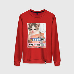 Свитшот хлопковый женский Destroy everything kitty, цвет: красный