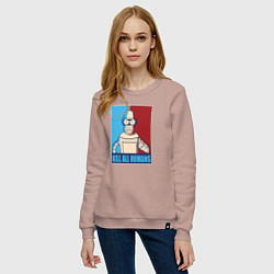Свитшот хлопковый женский Bender Futurama, цвет: пыльно-розовый — фото 2