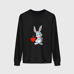 Свитшот хлопковый женский Влюблённый кролик, цвет: черный