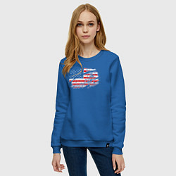 Свитшот хлопковый женский Флаг США с хоккеистом, цвет: синий — фото 2