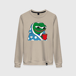 Свитшот хлопковый женский Frog Pepe мем, цвет: миндальный