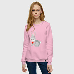 Свитшот хлопковый женский Кролик и сердечко, цвет: светло-розовый — фото 2