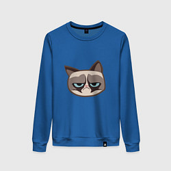 Свитшот хлопковый женский Мем недовольный кот, цвет: синий