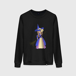 Свитшот хлопковый женский Ведьмочка в шляпе с метлой, цвет: черный