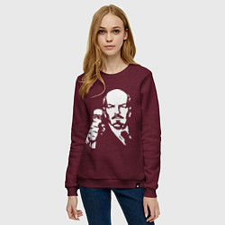 Свитшот хлопковый женский Ленин с Правдой, цвет: меланж-бордовый — фото 2