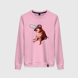 Свитшот хлопковый женский Чимс - человек бензопила - Мем, цвет: светло-розовый