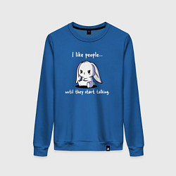 Свитшот хлопковый женский I like people rabbit, цвет: синий