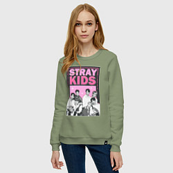Свитшот хлопковый женский Stray Kids boy band, цвет: авокадо — фото 2