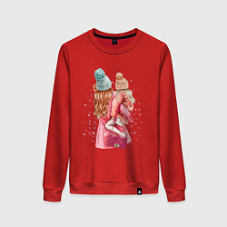 Свитшот хлопковый женский Мама с дочкой, цвет: красный