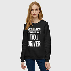 Свитшот хлопковый женский Worlds okayest taxi driver, цвет: черный — фото 2