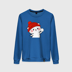 Свитшот хлопковый женский Игра в снежки - белый котик, цвет: синий