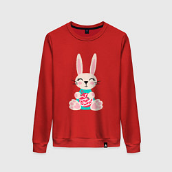 Свитшот хлопковый женский Новогодний кролик с елочным шаром, цвет: красный