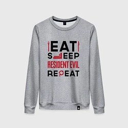 Свитшот хлопковый женский Надпись: eat sleep Resident Evil repeat, цвет: меланж