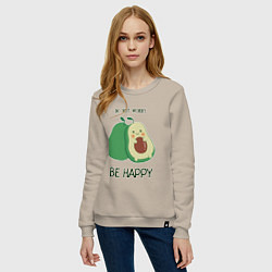 Свитшот хлопковый женский Dont worry be happy - avocado, цвет: миндальный — фото 2