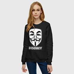 Свитшот хлопковый женский Guy Fawkes - disobey, цвет: черный — фото 2