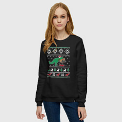 Свитшот хлопковый женский Новогодний тирекс - ugly sweater, цвет: черный — фото 2