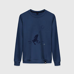 Свитшот хлопковый женский Заяц воет на луну, цвет: тёмно-синий