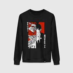 Свитшот хлопковый женский Аки и демон лисы, цвет: черный
