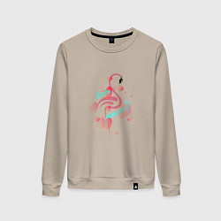 Свитшот хлопковый женский Фламинго в серце, цвет: миндальный