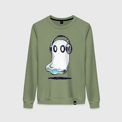 Свитшот хлопковый женский Прикольный призрак в наушниках, цвет: авокадо