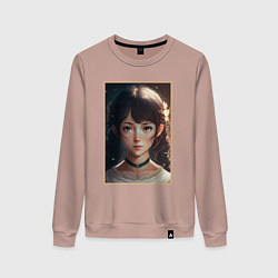 Свитшот хлопковый женский Прелестная девочка с лепестками цветов, цвет: пыльно-розовый