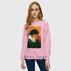 Свитшот хлопковый женский Кот Ван Гога портрет с отрезанным ухом - пародия, цвет: светло-розовый — фото 2