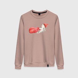 Свитшот хлопковый женский Маленький зайчик тащит мешок с подарками, цвет: пыльно-розовый