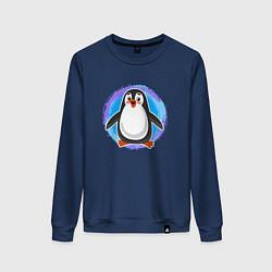 Свитшот хлопковый женский Мультяшный милый пингвин, цвет: тёмно-синий