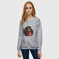 Свитшот хлопковый женский Новый Год и книги, цвет: меланж — фото 2