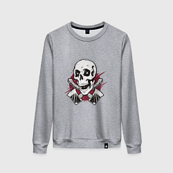 Свитшот хлопковый женский Череп и топорики, цвет: меланж