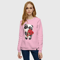 Свитшот хлопковый женский Панда с букетом цветов, цвет: светло-розовый — фото 2